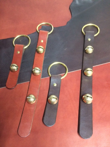 Jingle Bells! Solid brass bells with bridle leather hangers.